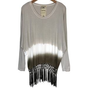 VINTAGE Concept Dip Dye Fringe Long Sleeve Shirt Size Medium